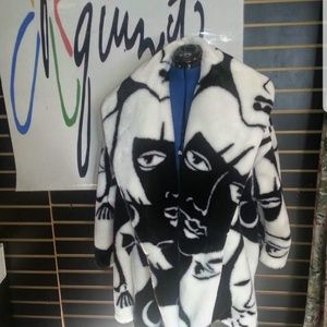 Black and white faux fur coat